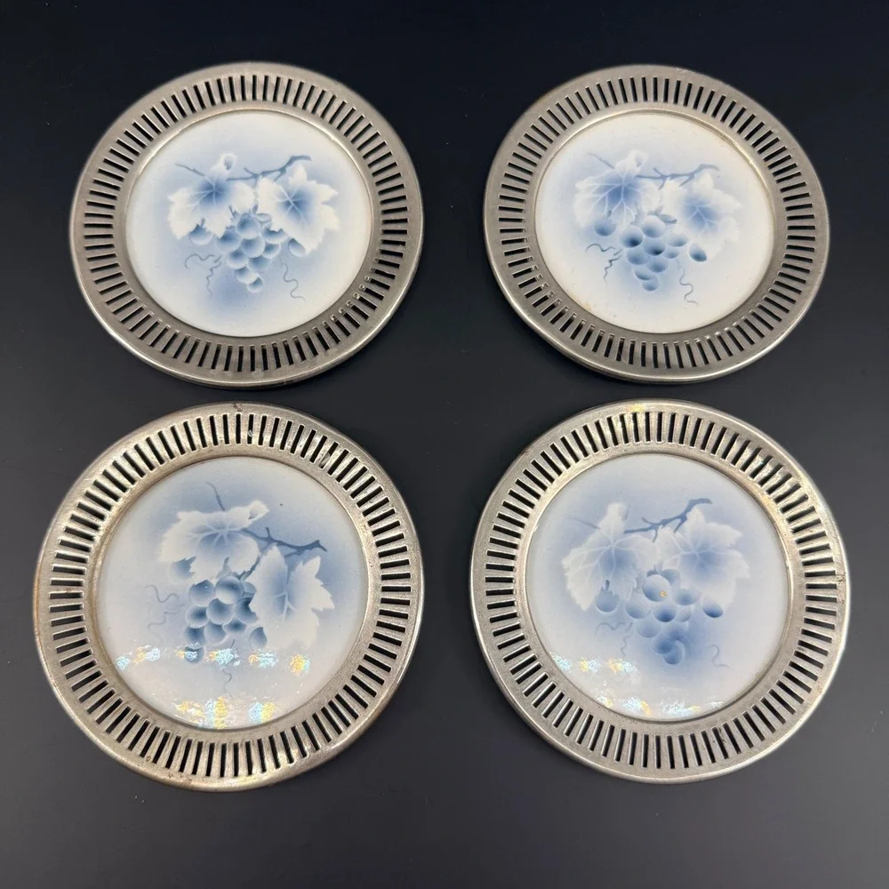 Waechtersbach Art Nouveau Porcelain Coasters Silver Plate Set of 4 plus a bonus